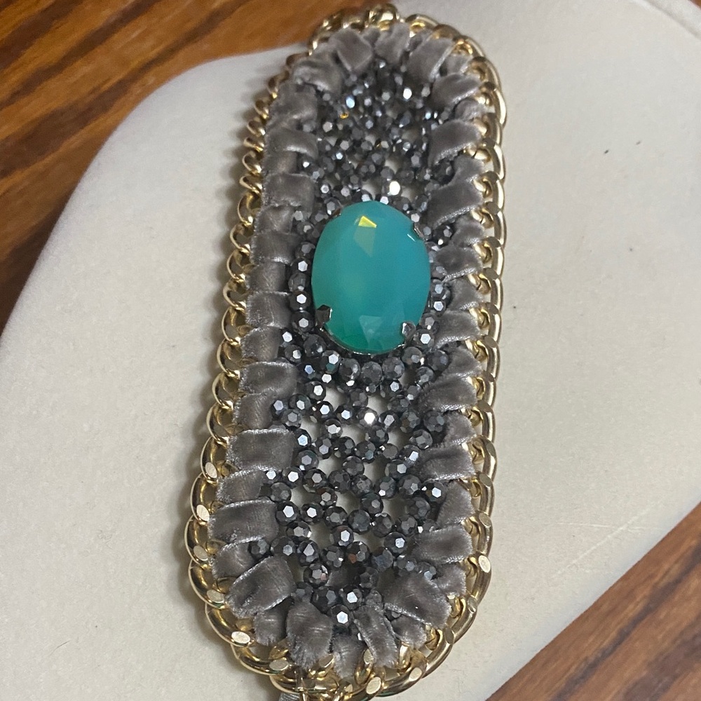 Chic Gold and Silver Brooch with Rhinestone & Velvet Accent